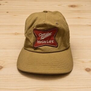 Miller High Life Tan Snapback Hat Red Logo Patch Mad Engine Flawed[A]
